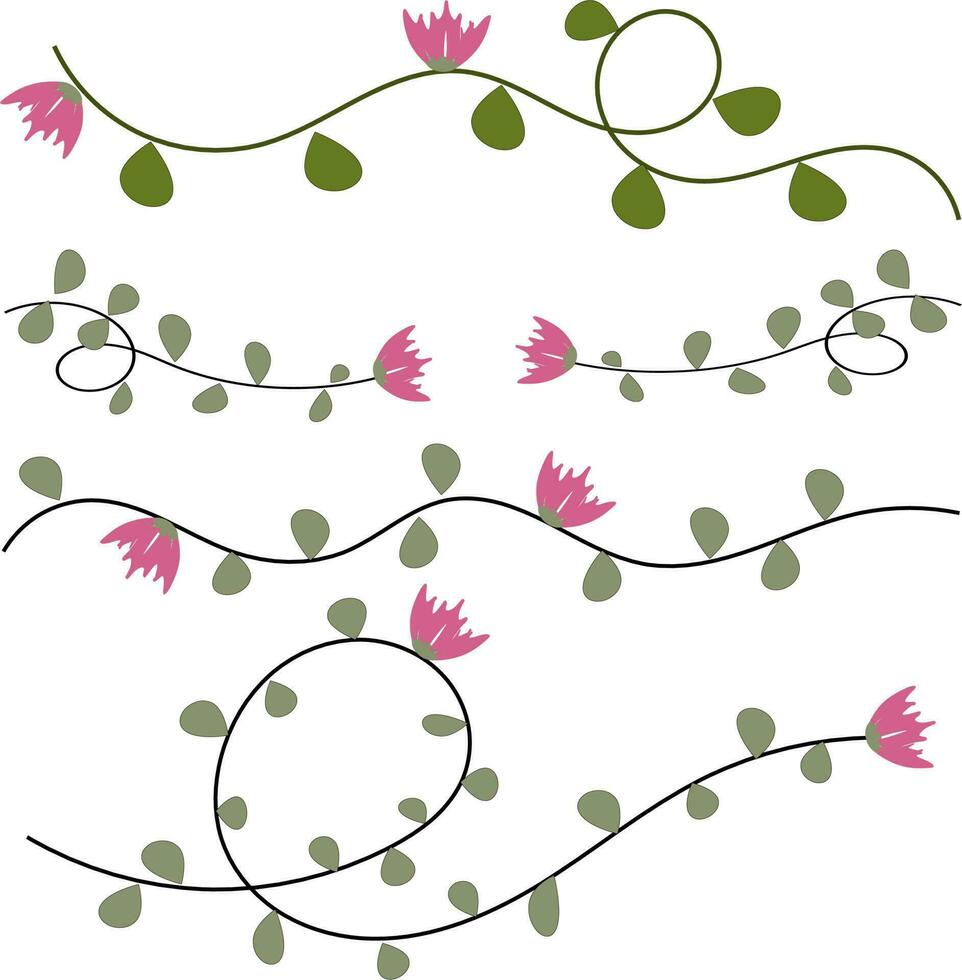 pink Curly flower leaf vector set on a white background.