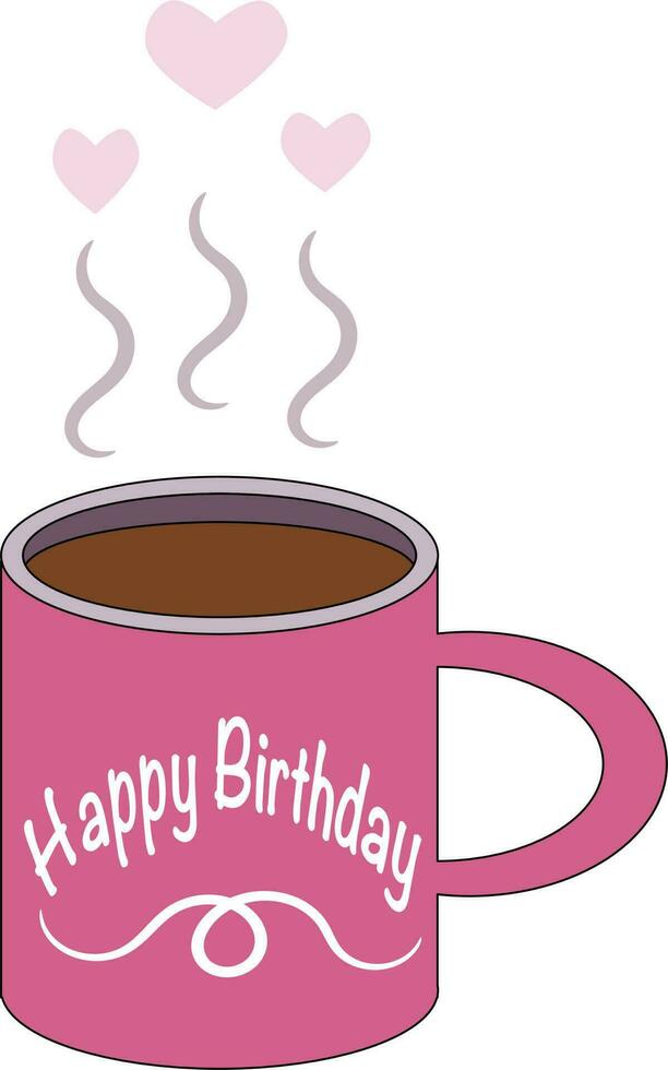 Birthday day greeting card, invitation. Hand drawn mug. Cup of tea or
