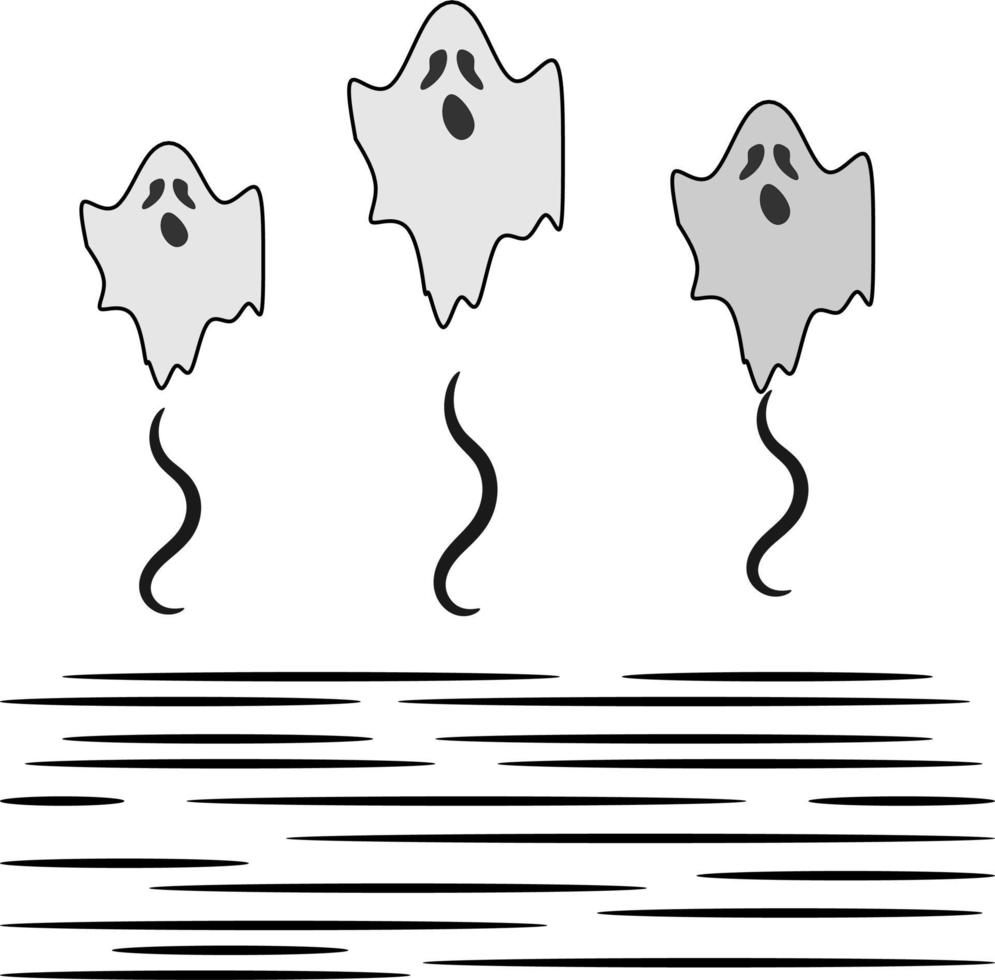 Whisper Ghost cover fabric white fly over water. Ghost character Costume evil or Character creepy funny cute. Party celebrate Halloween night holiday. Free vector. vector