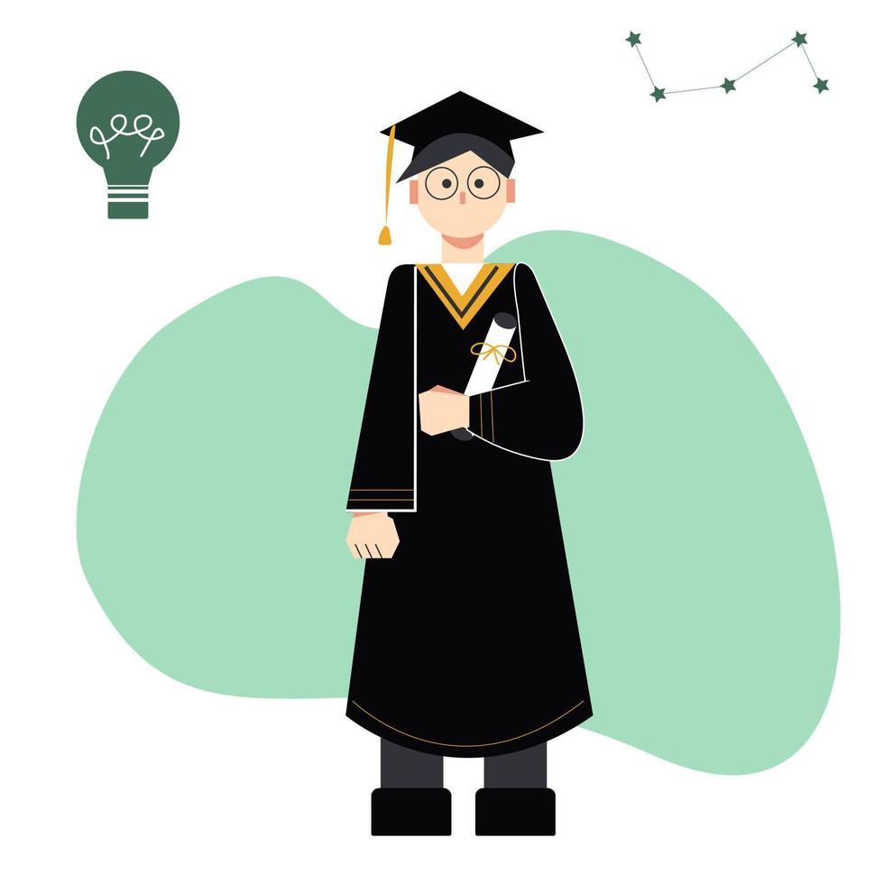 Graduate boy in mantle and hat. Vector illustration flat style design for education and academic