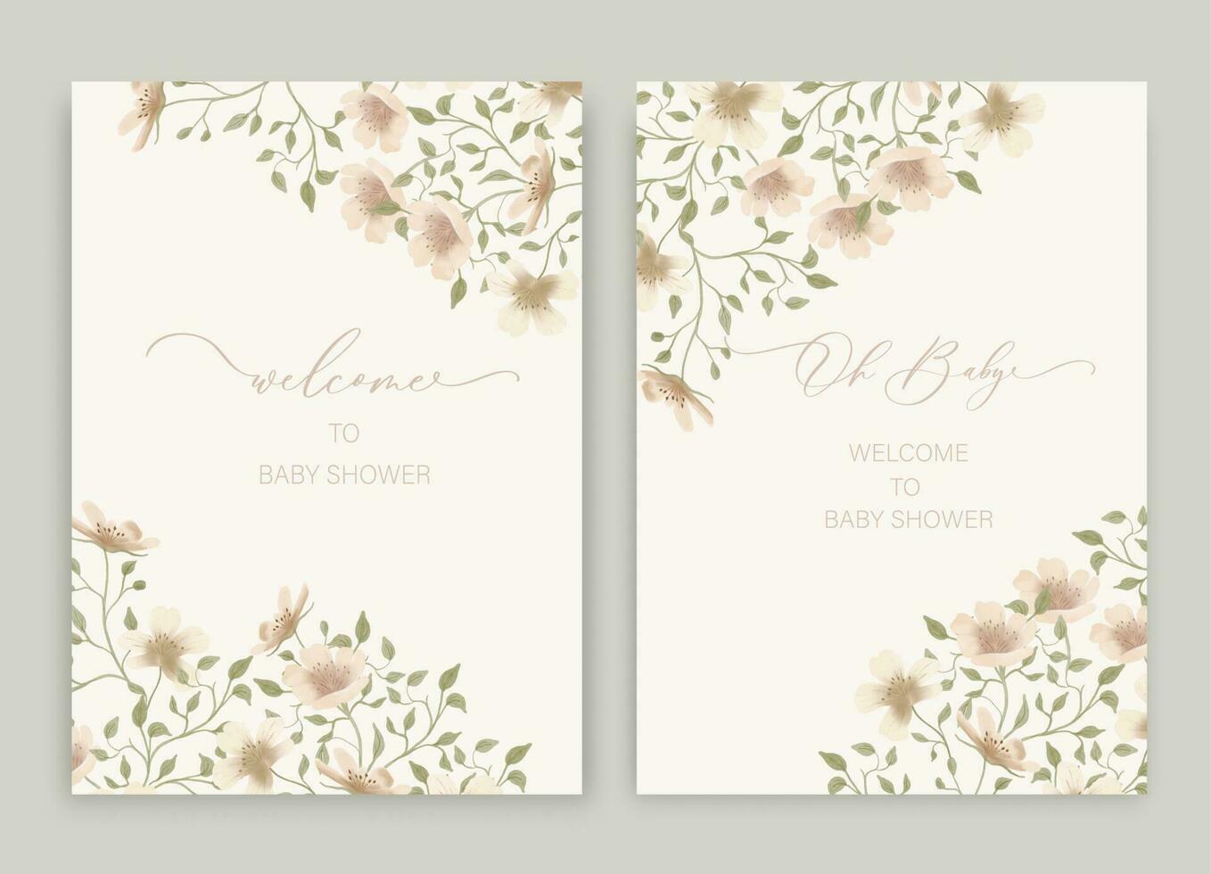 Cute baby shower watercolor invitation card for baby and kids new born celebration with Blooming tree flowers. vector