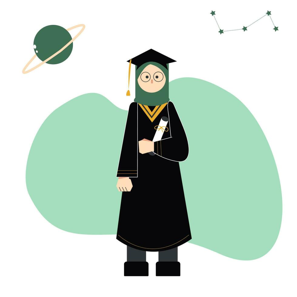 Graduates in academic gowns with diplomas. Vector illustration flat style design for education and academic