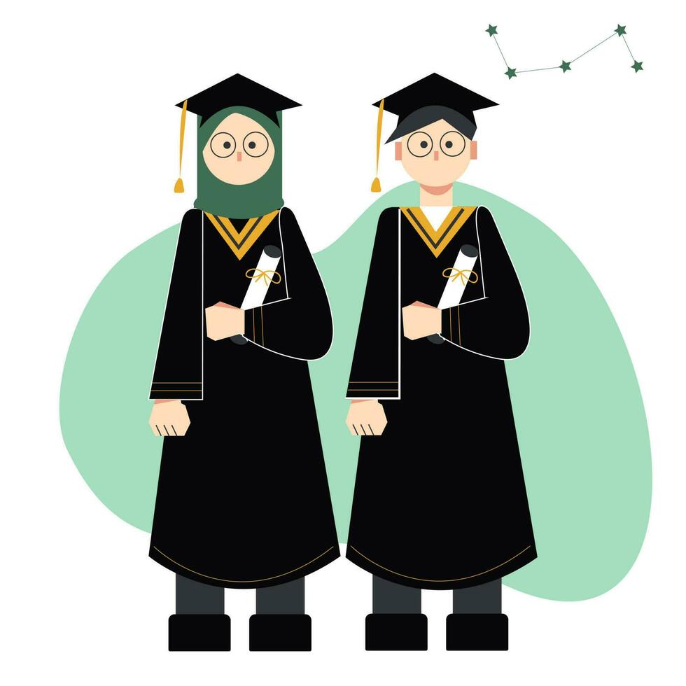 Graduates in academic gowns with diplomas. vector illustration flat style design for education and academic concept