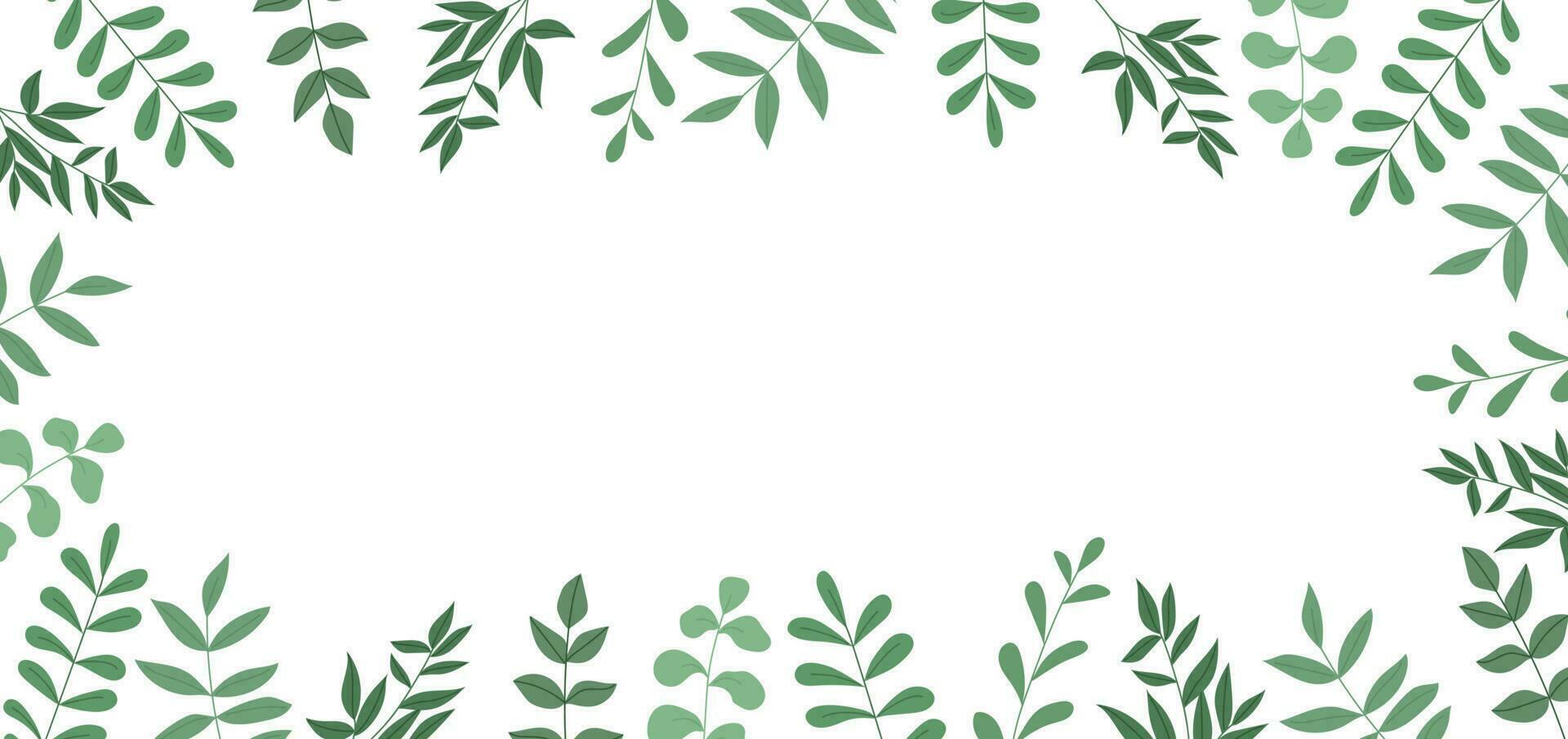 Spring floral rectangular background with green herbs and space for text in flat style vector