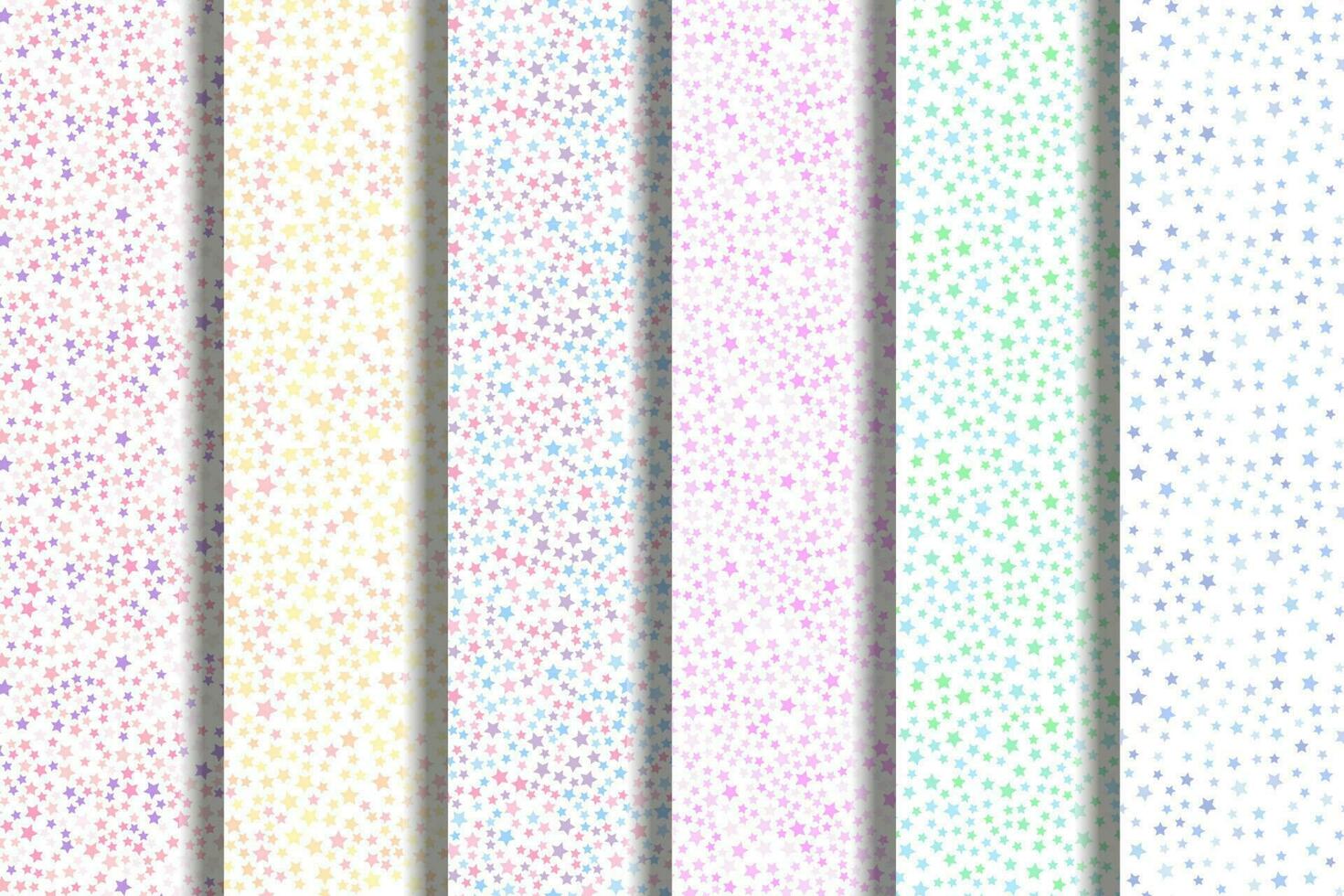 Collection of repeating seamless patterns of pastel multicolored stars for printing on various surfaces such as postcards, placards, fabric, papers, dishes etc vector