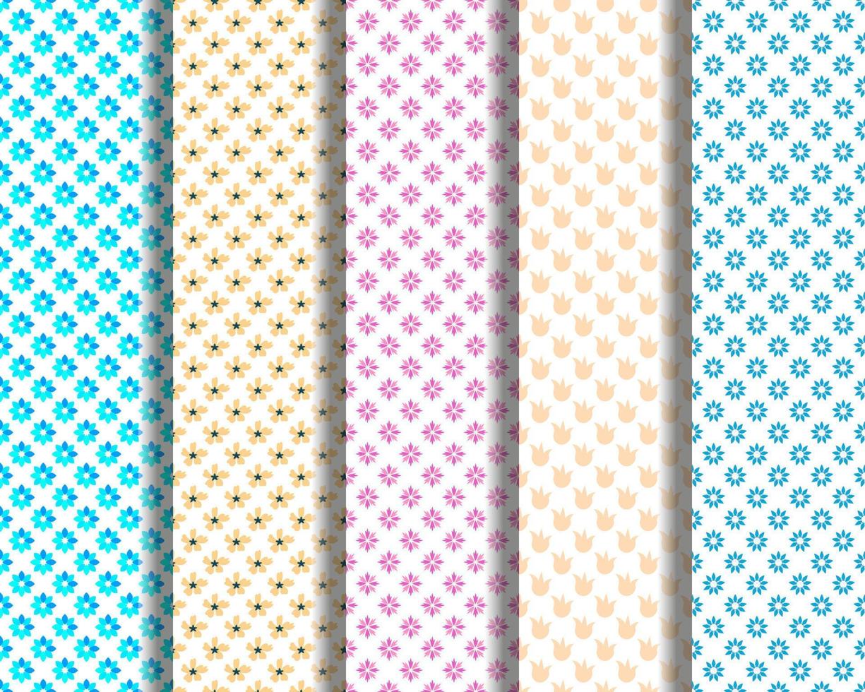 Collection of repeating seamless patterns of blue, pink, beige flowers for printing on various surfaces such as postcards, placards, fabric, papers, dishes etc vector