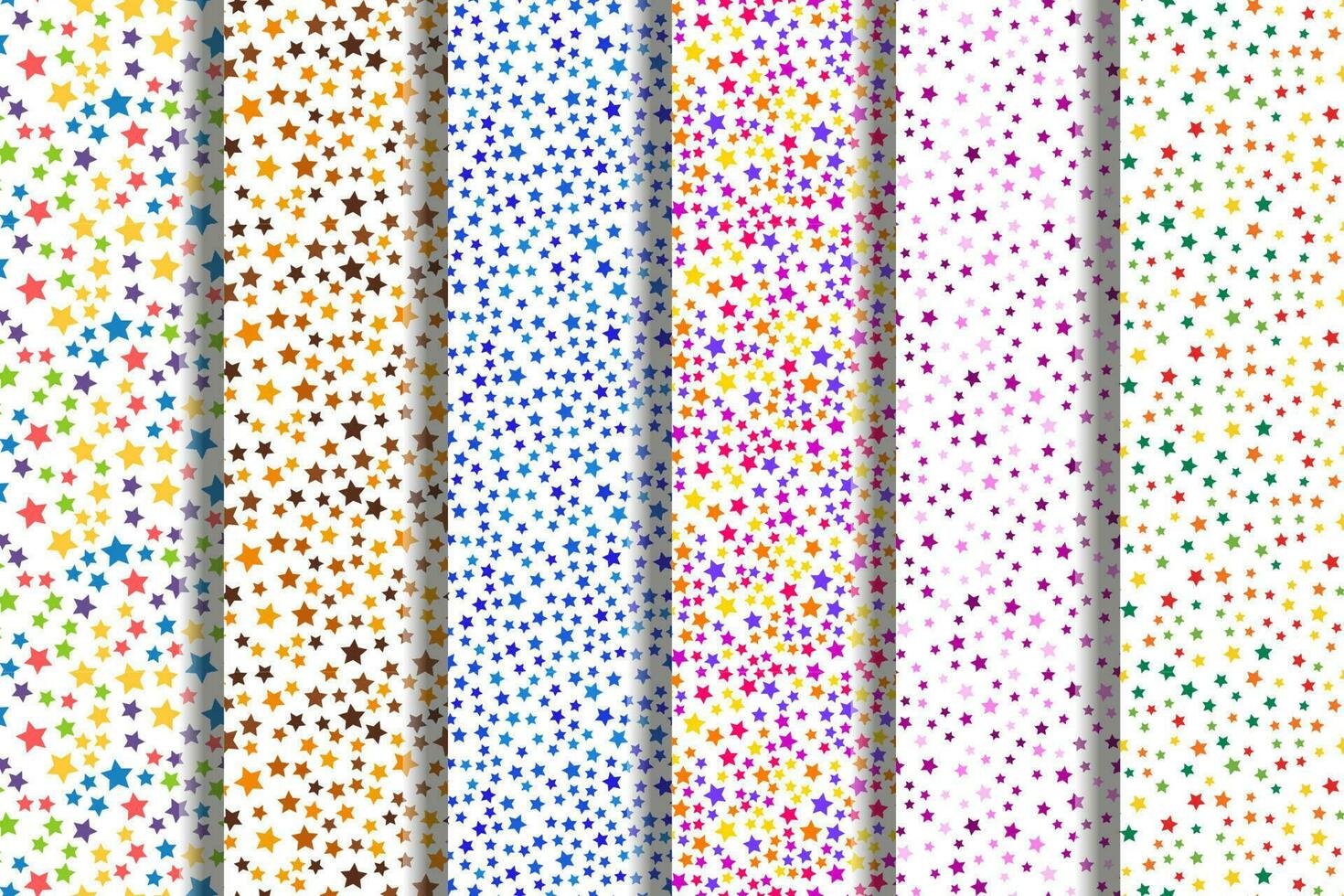 Collection of vector seamless patterns of vibrant multicolored stars for websites, wallpapers, clothes, wrapping, printing