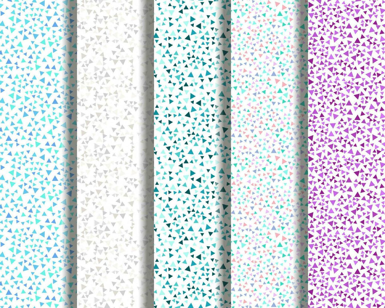Collection of vector seamless patterns of pastel blue, turquoise, purple triangles for websites, wallpapers, clothes, wrapping, printing
