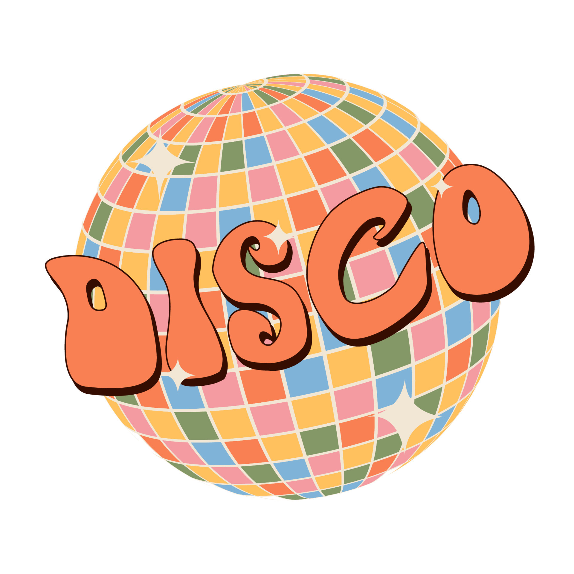 disco-ball-and-lettering-in-70s-retro-hippie-style-20673246-vector-art