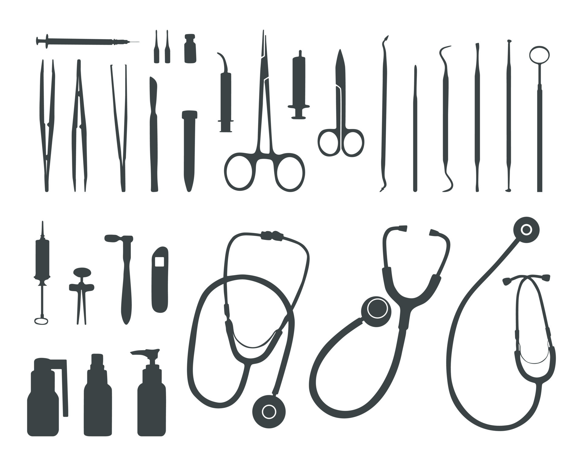 Medical tools silhouette, Doctor tools silhouette, Medical