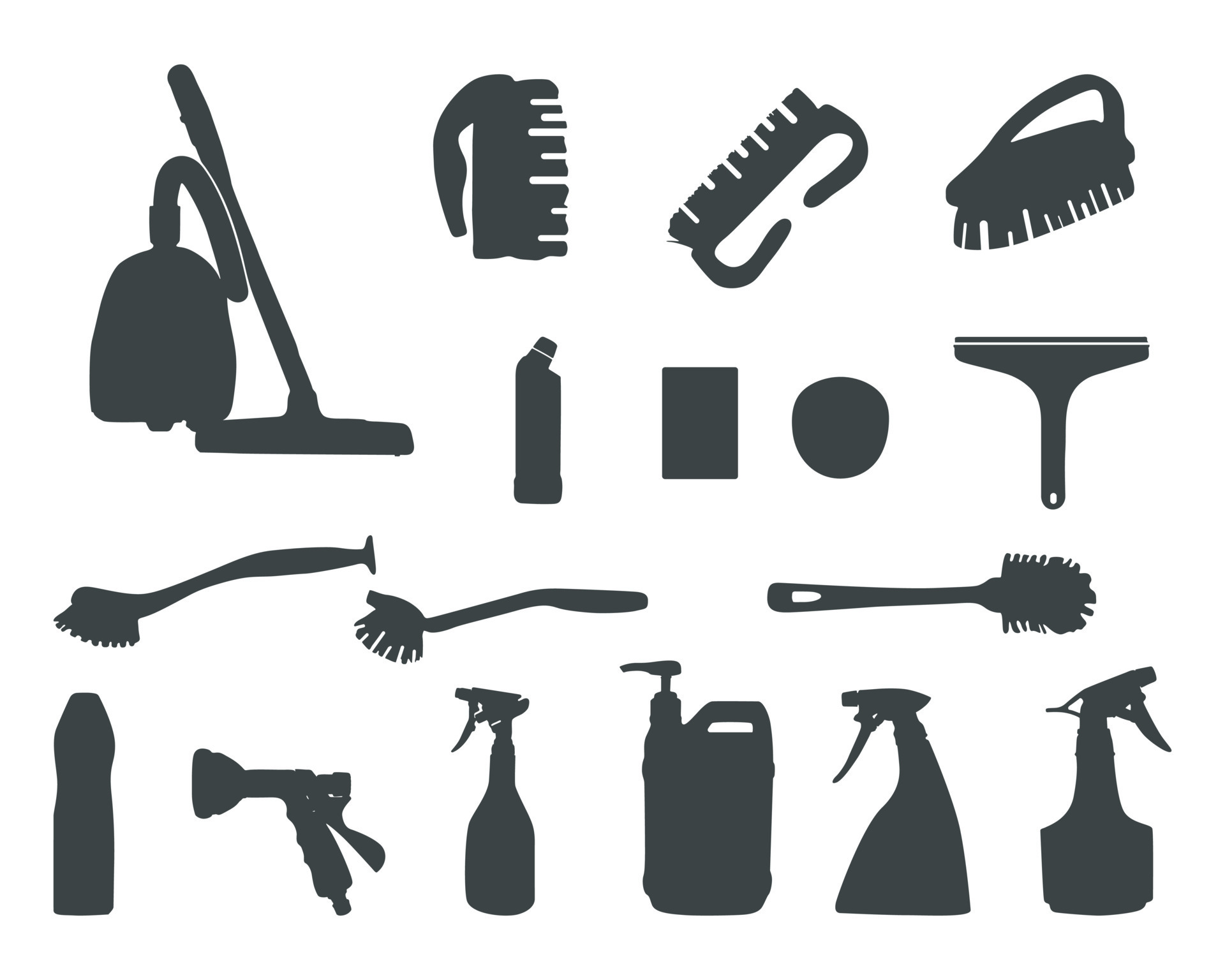 Cleaning tools silhouette, Cleaning tools equipment, Cleaning tools SVG