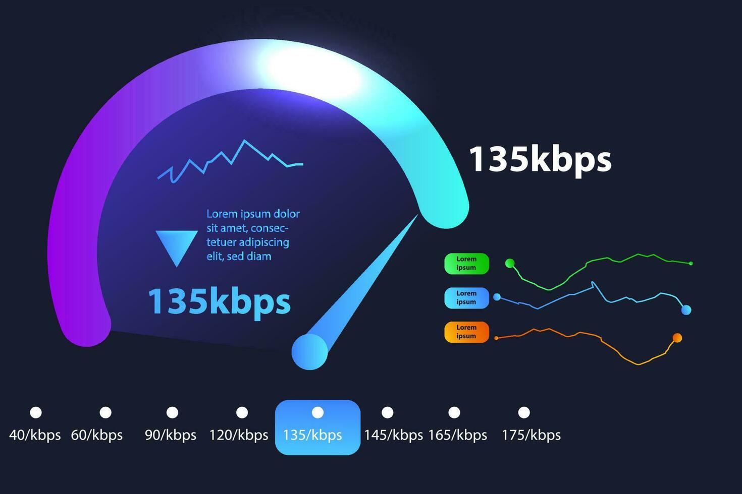 Futuristic internet speed meter dial network test vector illustration