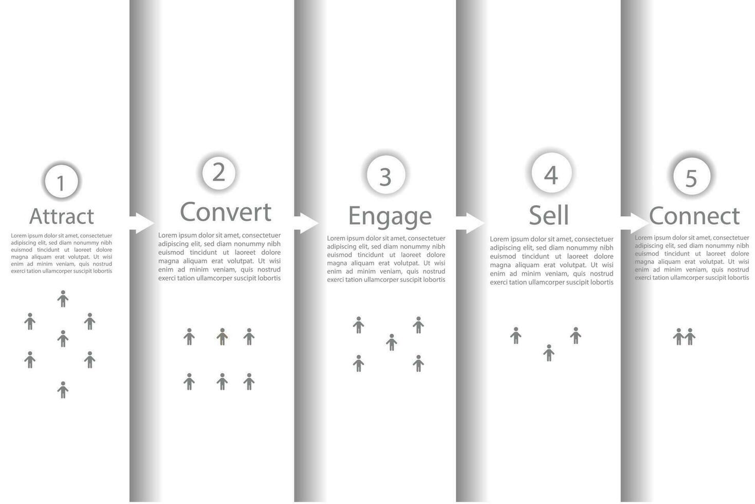 plantilla infográfica para negocios. Diagrama de embudo de ventas moderno de 5 niveles, infografía vectorial de presentación. vector