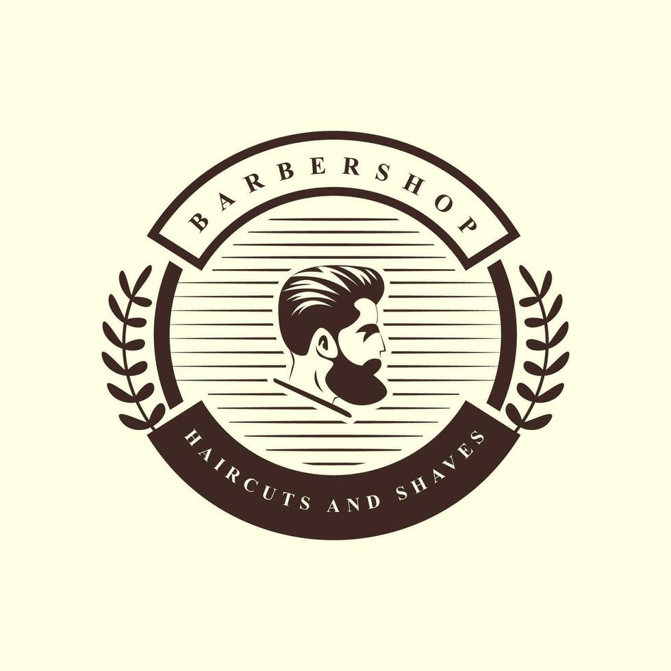 Barbershop logo, greeting poster or banner design concept with bearded men Vector illustration