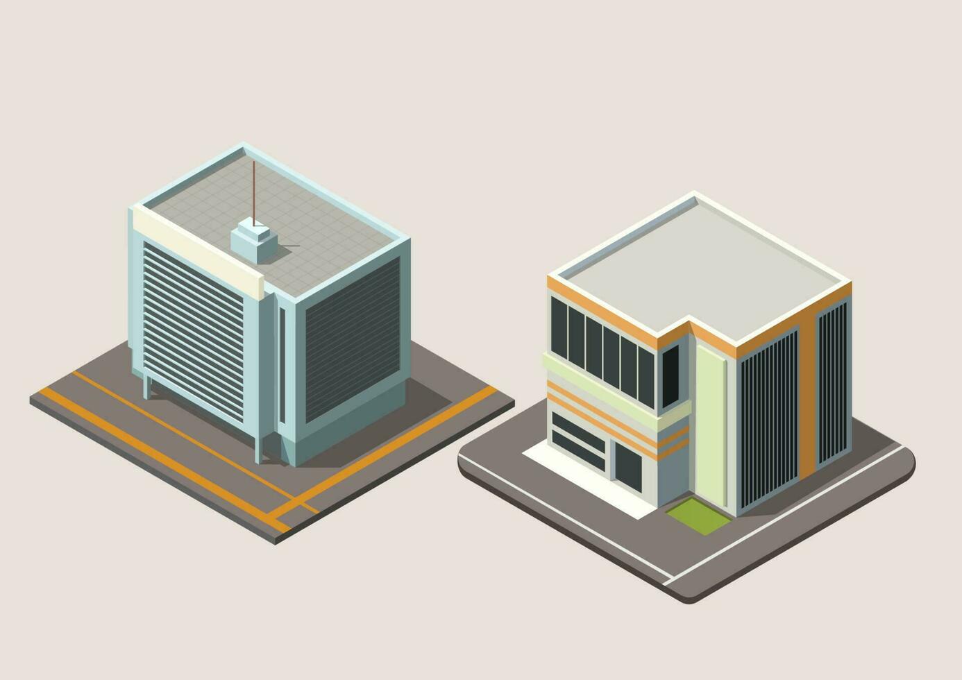 isometric apartment buildings office and houses vector