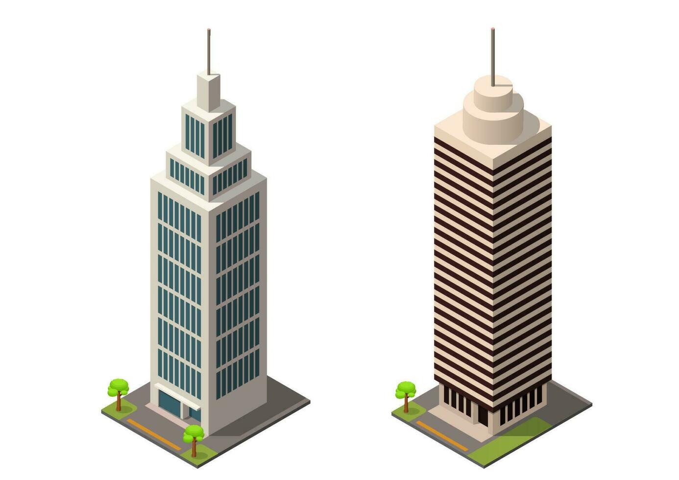 isometric apartment buildings office and houses vector