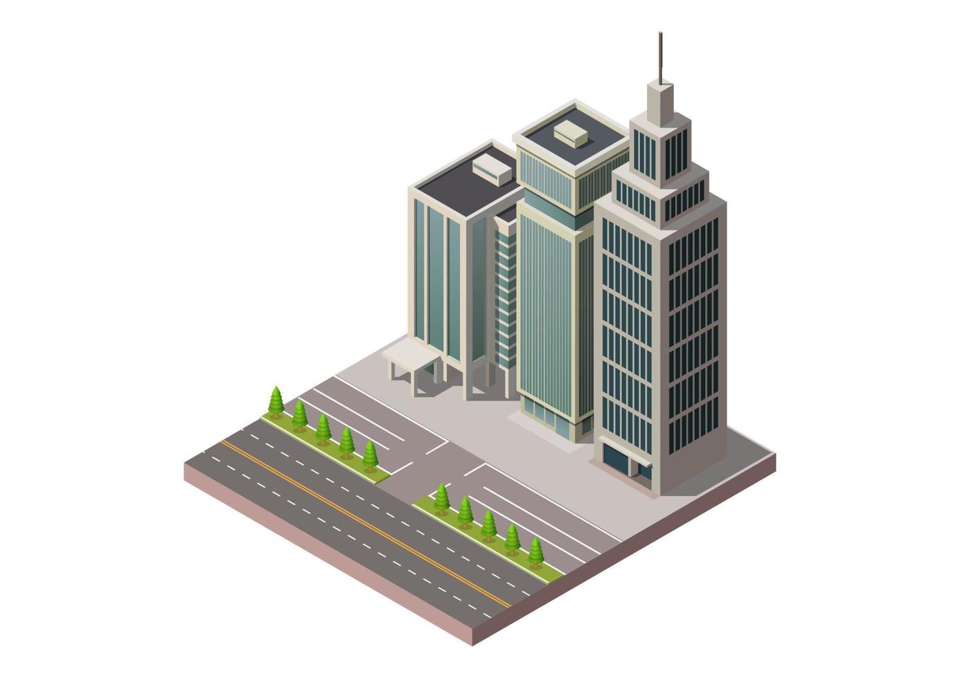 isométrica rascacielos oficinas edificio vector