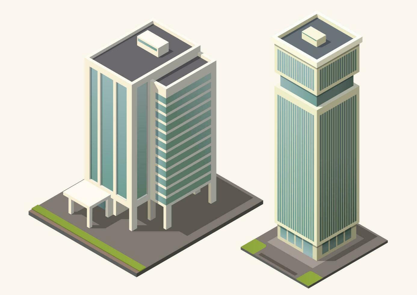 isometric apartment buildings office and houses vector