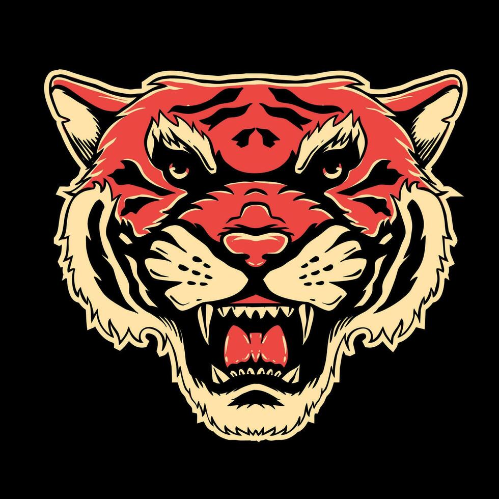 roaring tiger head vector illustration in vintage retro style perfect for your wildlife design on black background
