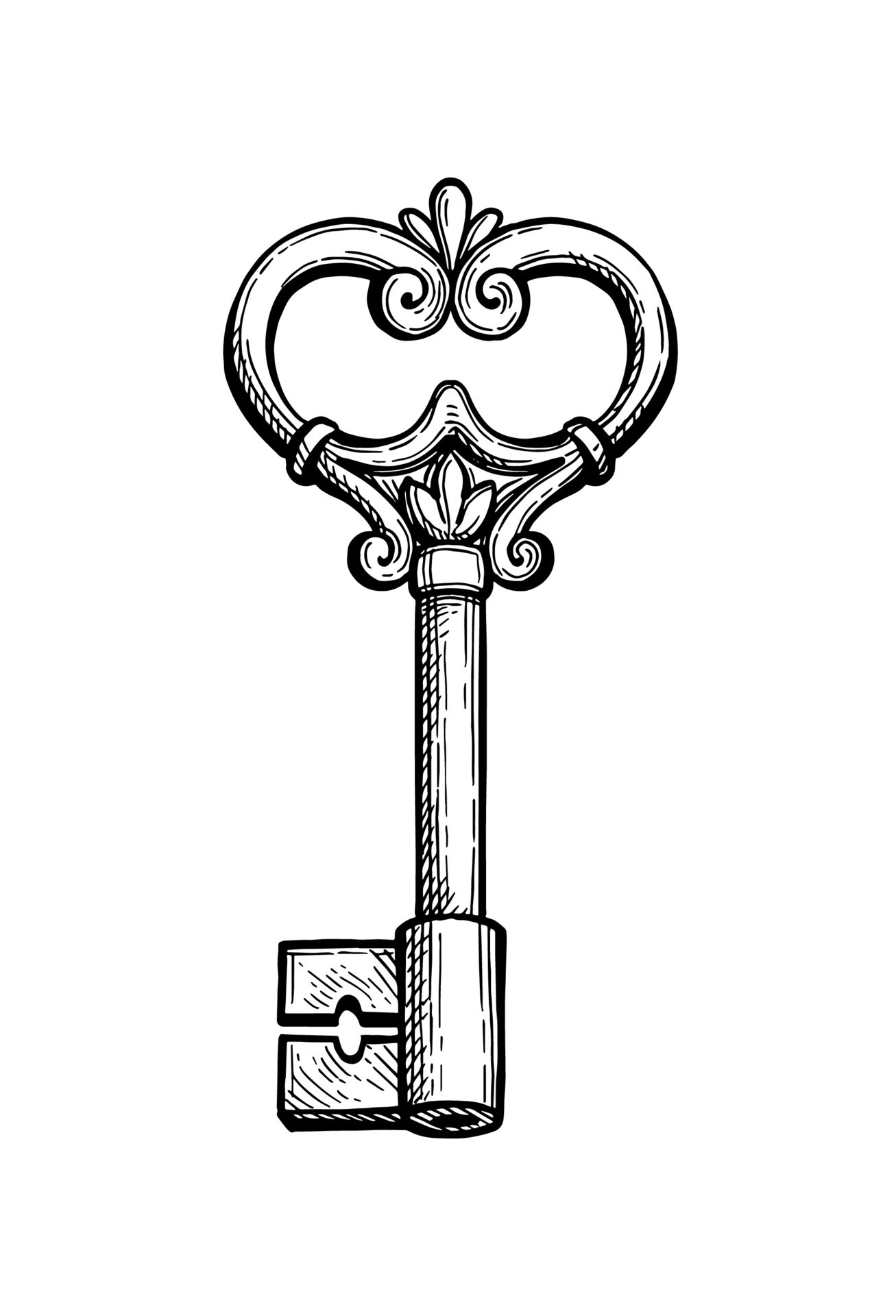 Vintage key. Ink sketch isolated on white background. Hand drawn vector