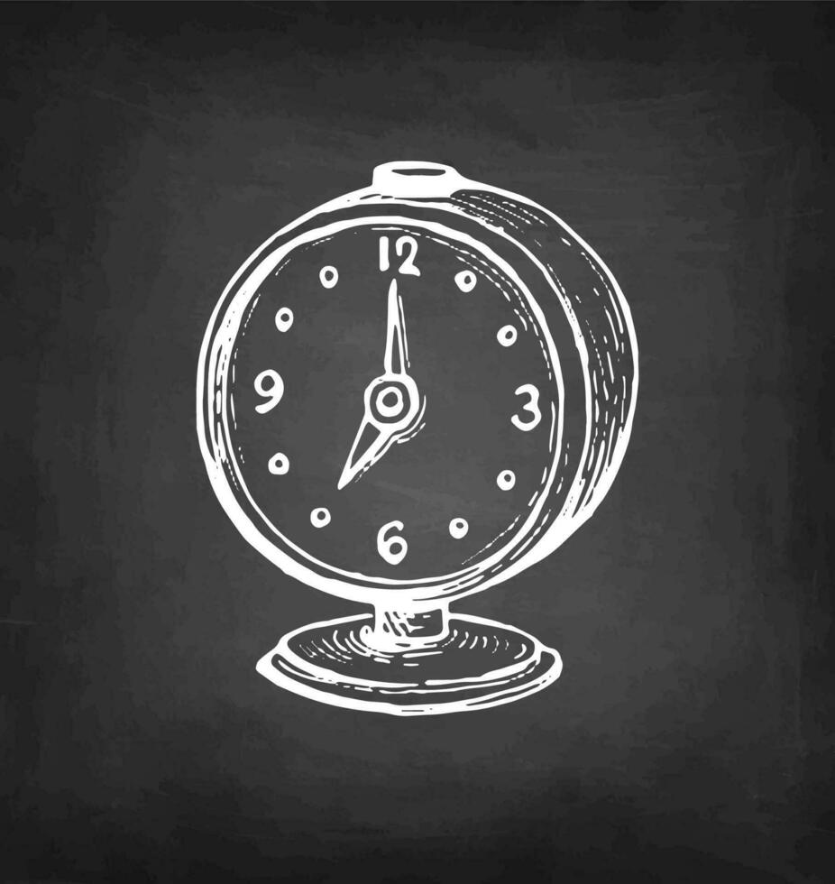 Vintage alarm clock. Chalk sketch on blackboard background. Hand drawn
