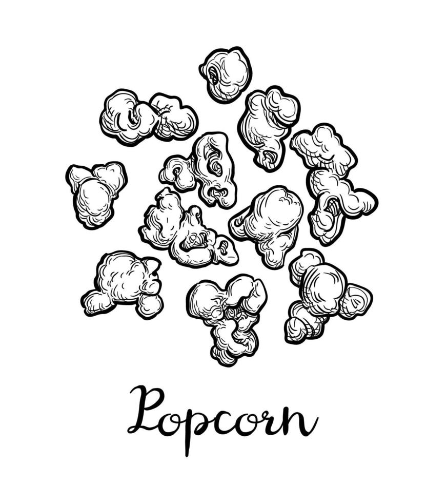 Popcorn. Ink sketch isolated on white background. Hand drawn vector illustration. Retro style.