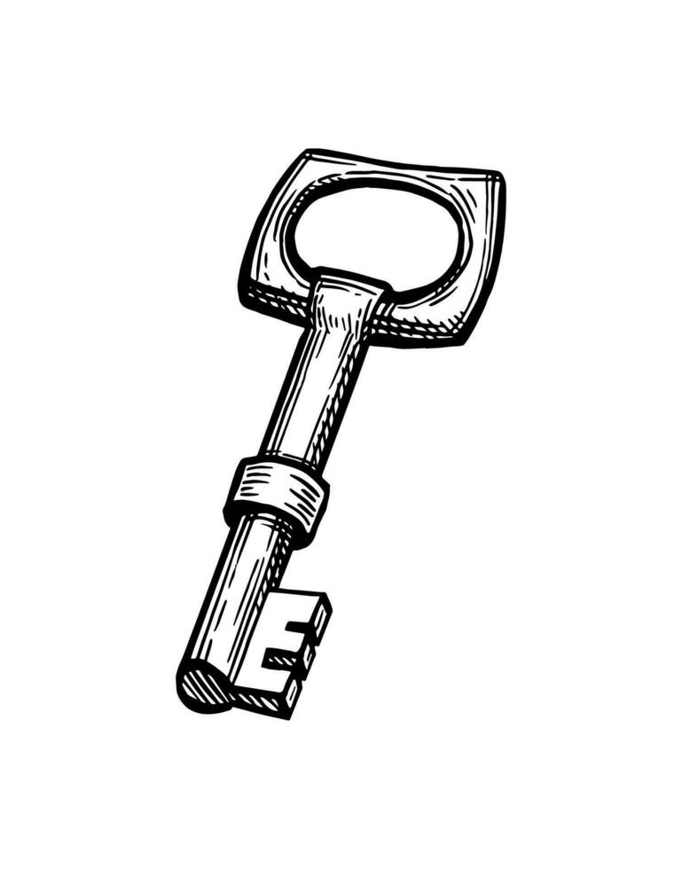 Old key. Ink sketch isolated on white background. Hand drawn vector