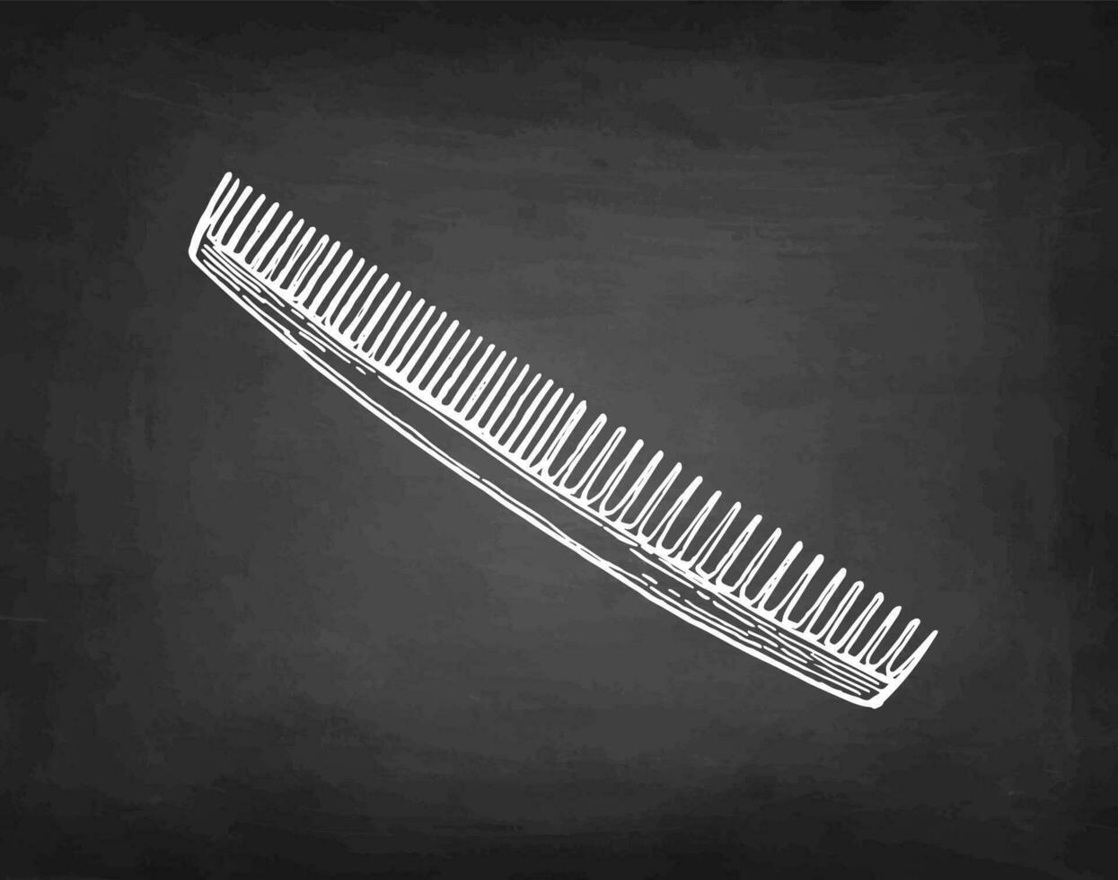 Comb chalk sketch on blackboard background. Hand drawn vector illustration. Retro style.