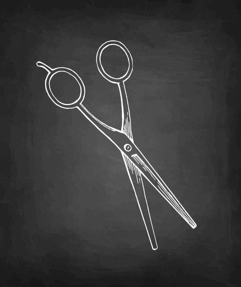 Barber scissor. Chalk sketch on blackboard background. Hand drawn vector illustration. Vintage style.