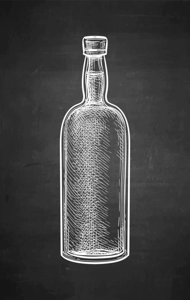 Whiskey bottle. Chalk sketch on blackboard background. Hand drawn vector illustration. Retro style.