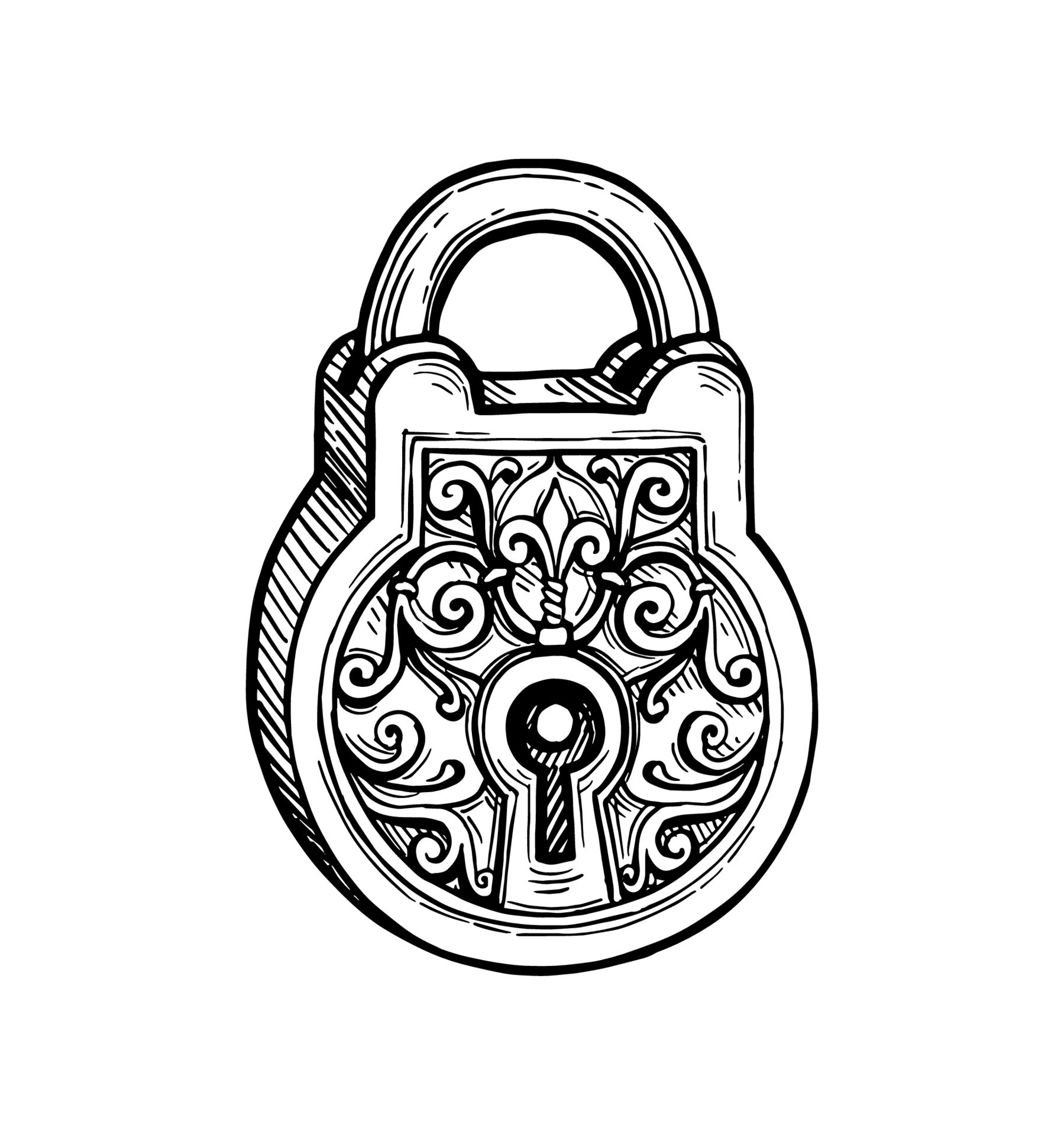 Hand Drawn Vintage Key And Lock Vector Set Stock Illustration