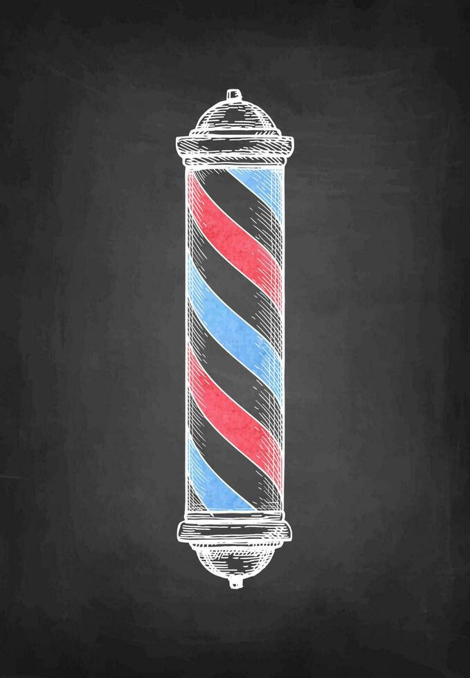 Barber shop pole. Chalk sketch on blackboard background. Hand drawn vector illustration. Retro style.