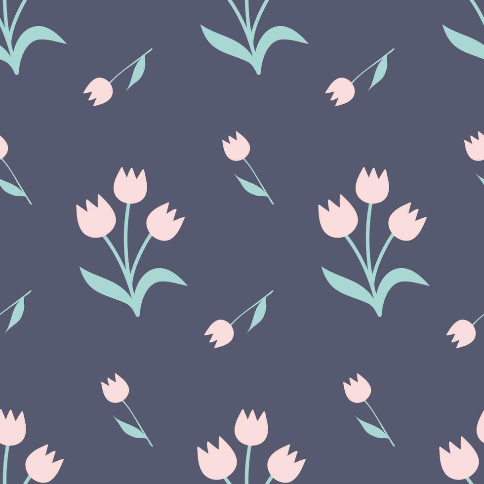 Seamless pattern of hand drawn of doodle tulips on isolated background. Design for mothers day, Easter, springtime and summertime celebration, scrapbooking, textile, home decor, paper craft. vector