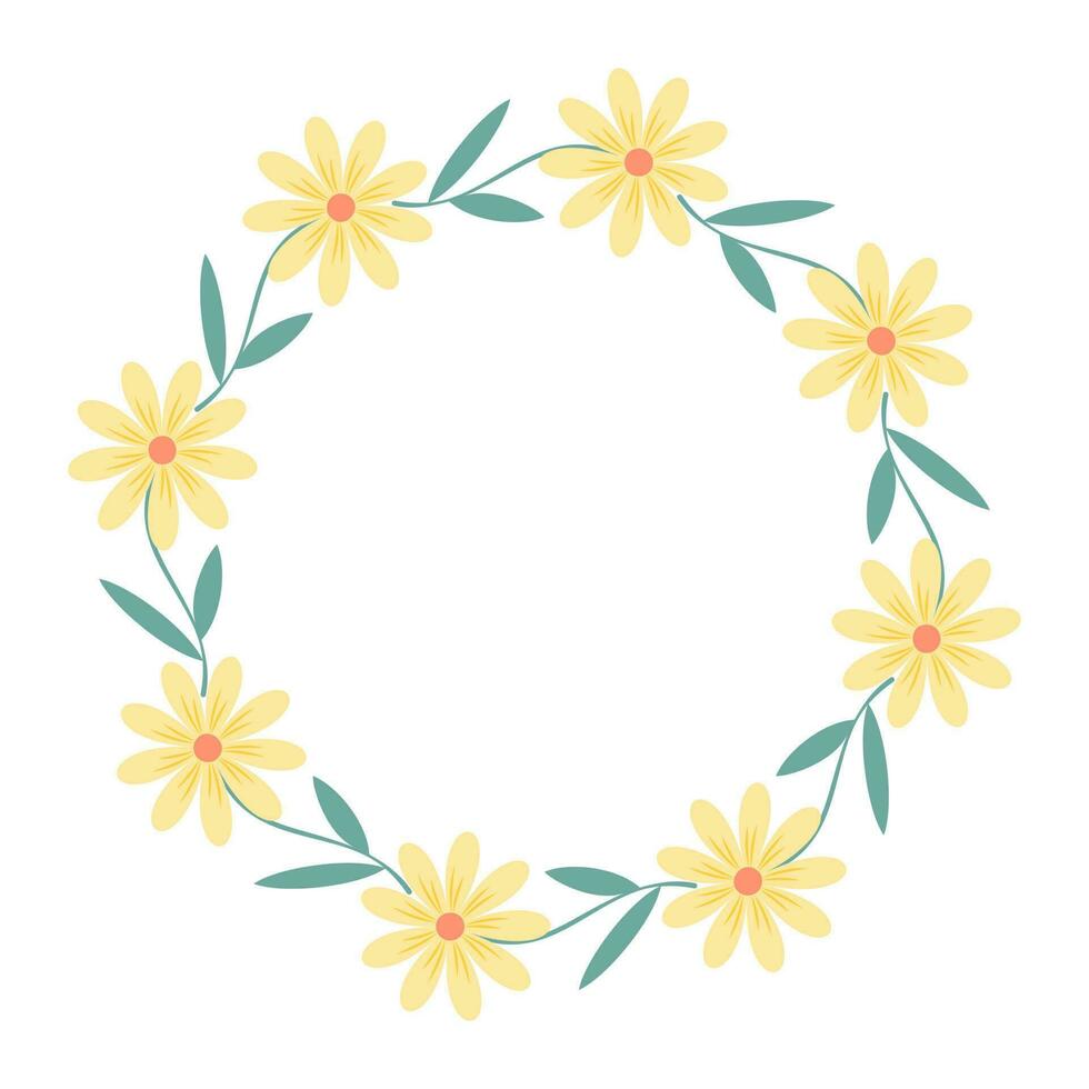 Clip art of hand drawn fresh flower wreath on isolated background. Design for mothers day, Easter, springtime and summertime celebration, scrapbooking, wedding invitation, textile, home decor. vector