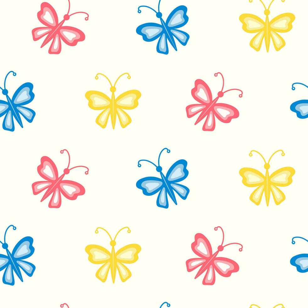 sin costura modelo de mano dibujado vistoso mariposas en aislado antecedentes. primavera diseño para madres día, Pascua de Resurrección, primavera y Hora de verano celebracion, álbum de recortes, textil, hogar decoración, artesanía. vector