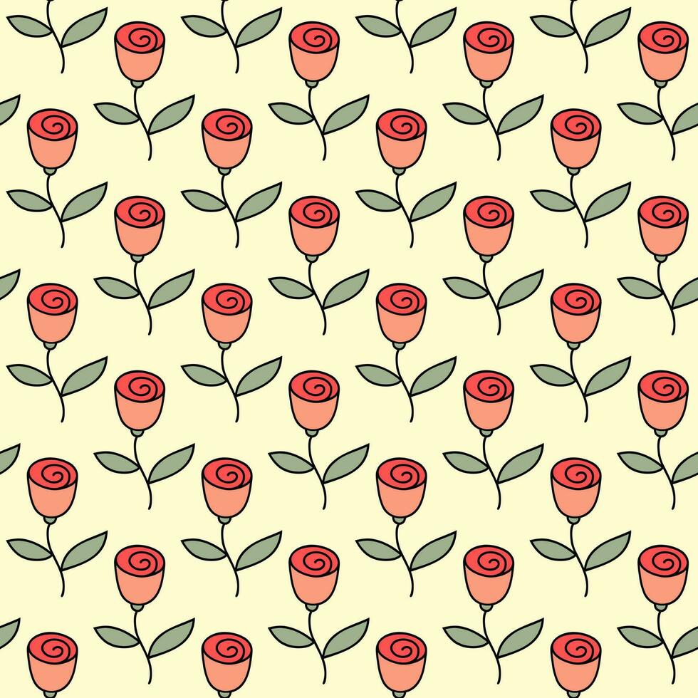 Seamless pattern of hand drawn of doodle rose buds on isolated background. Design for mothers day, Easter, springtime and summertime celebration, scrapbooking, textile, home decor, paper craft. vector