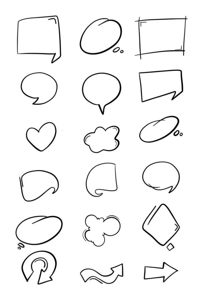 vector hand drawn set of bubble text and arrow bubbles