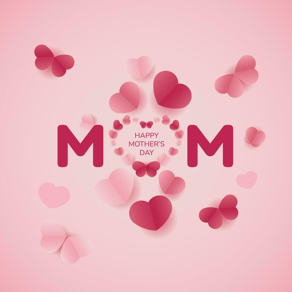 love you mom, heart card for mother's day with pink origami heart vector