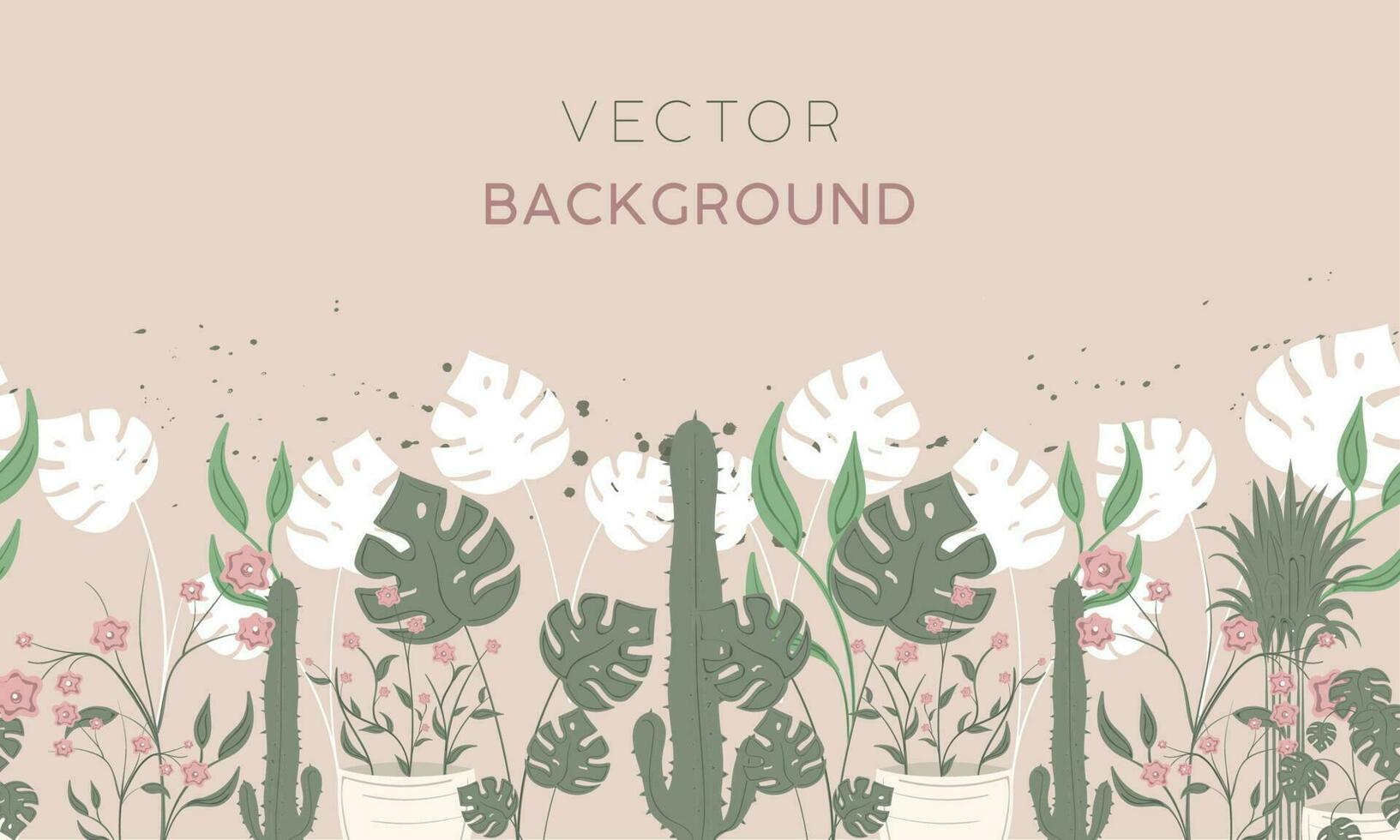 Colored background with different plants and leaves Vector