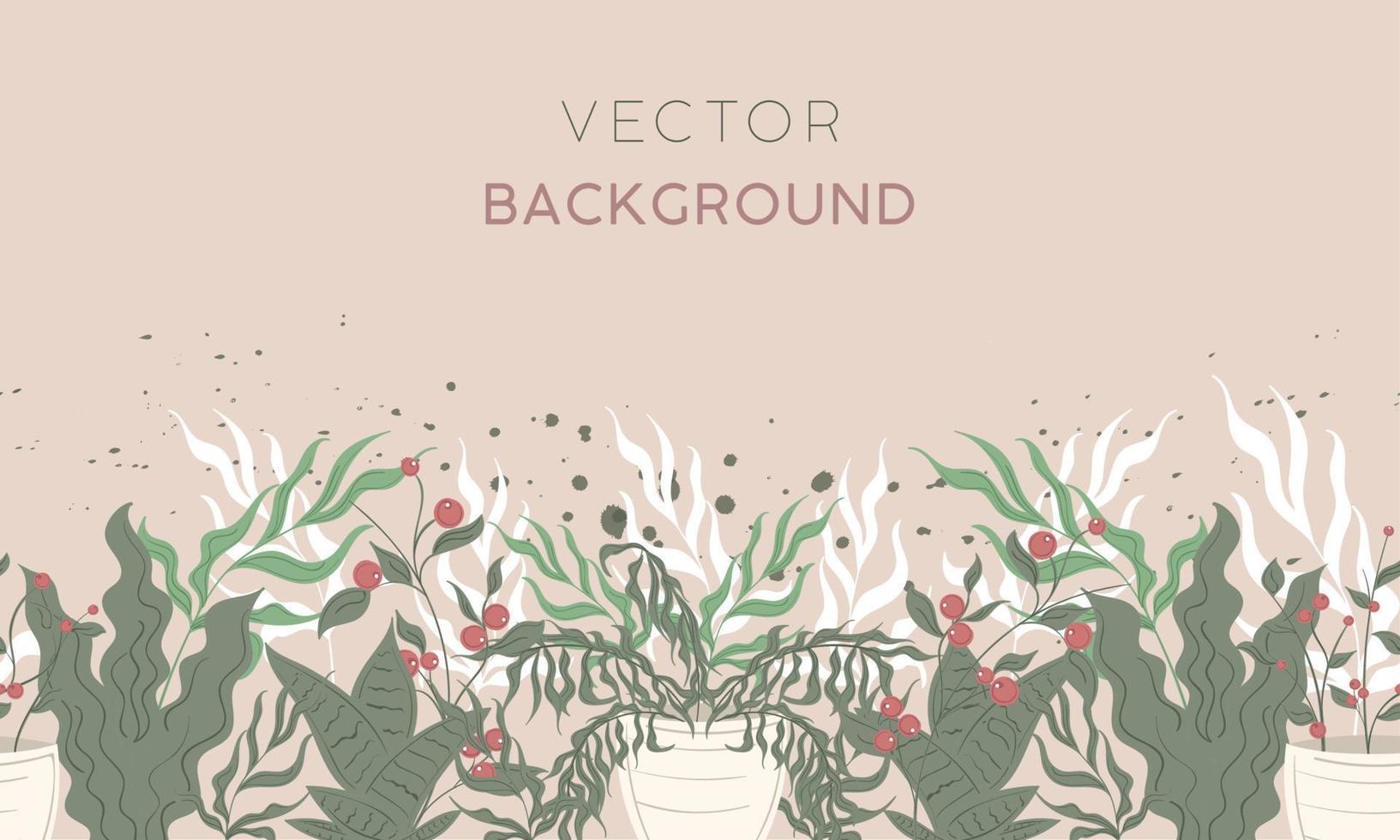 Colored background with different plants and leaves Vector