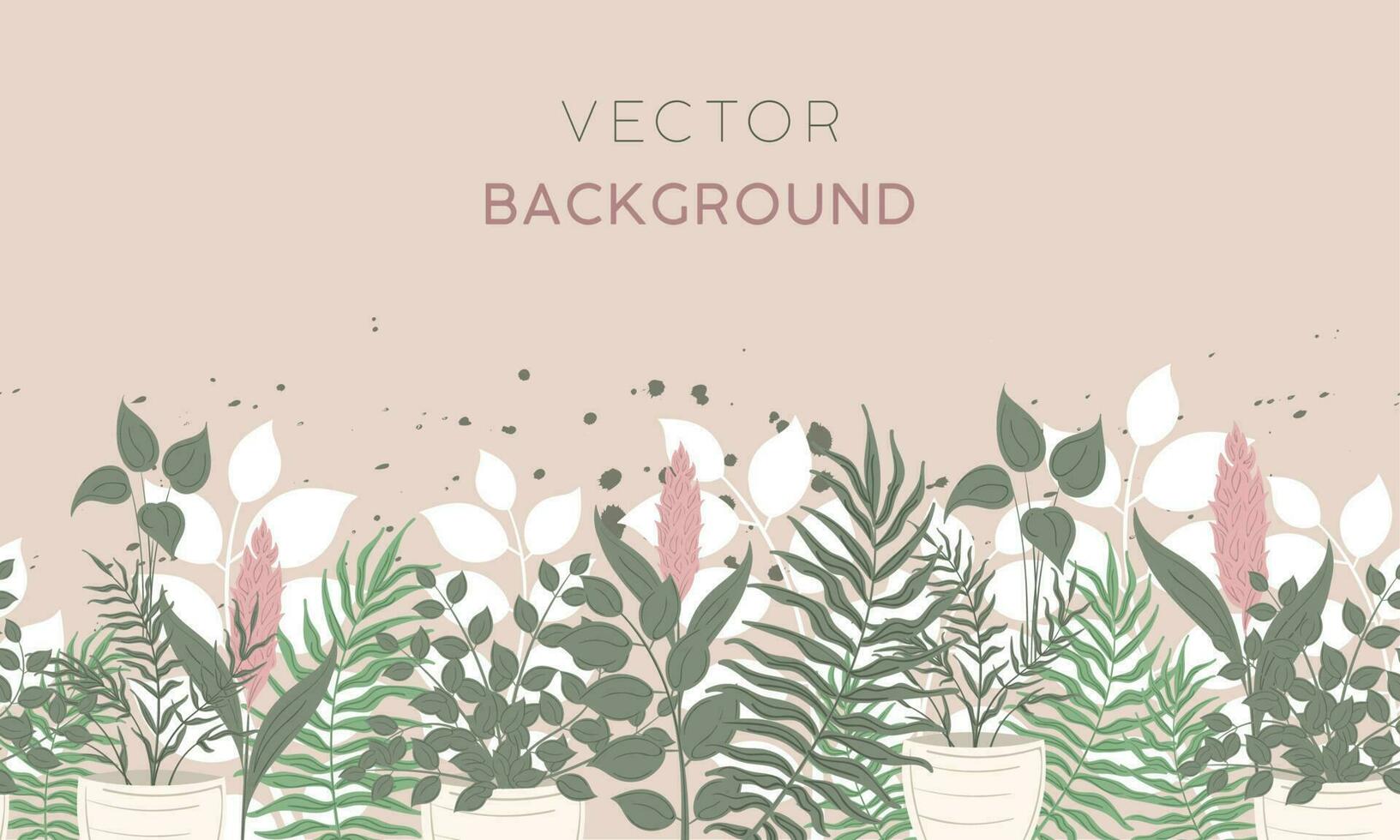 Colored background with different plants and leaves Vector