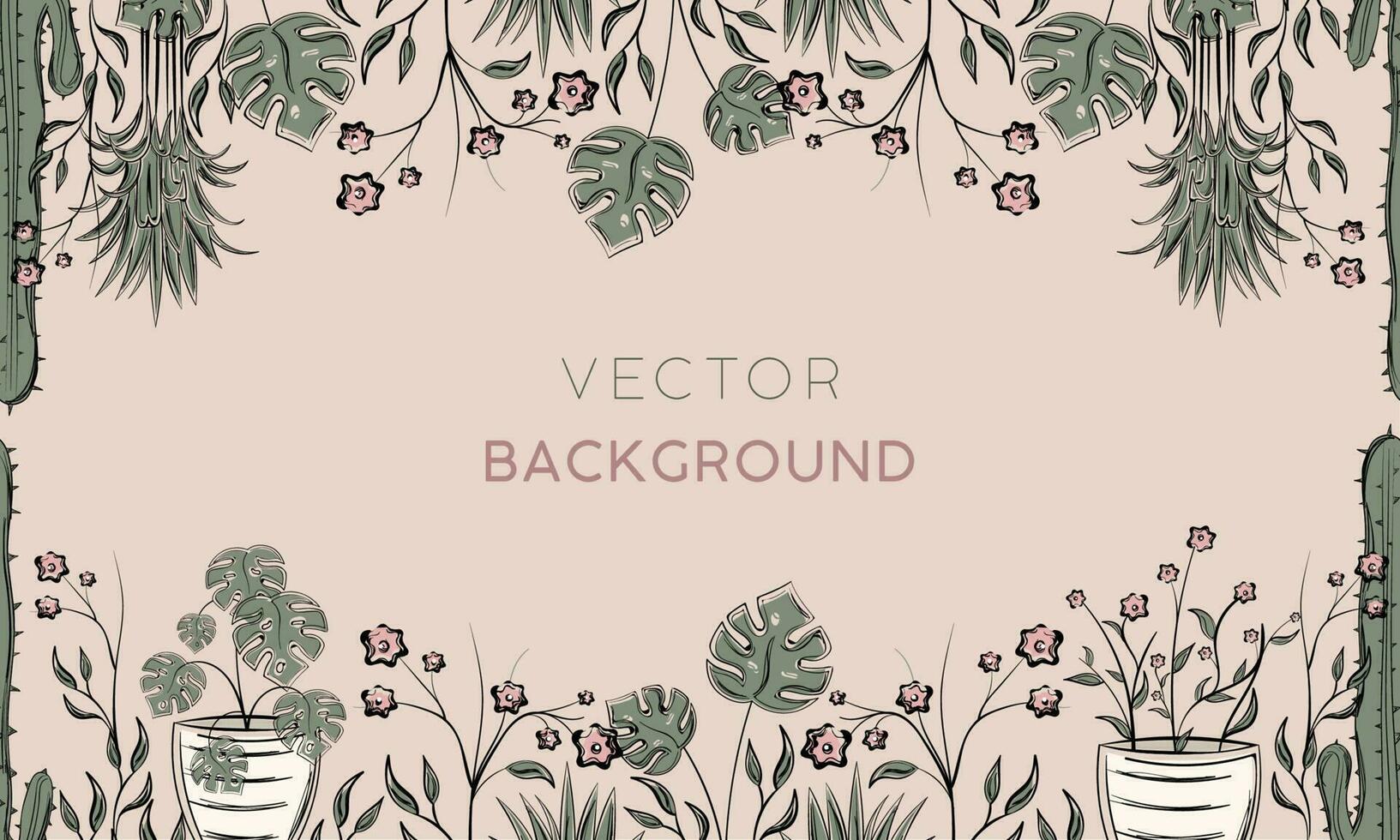 Colored background with different plants and leaves Vector