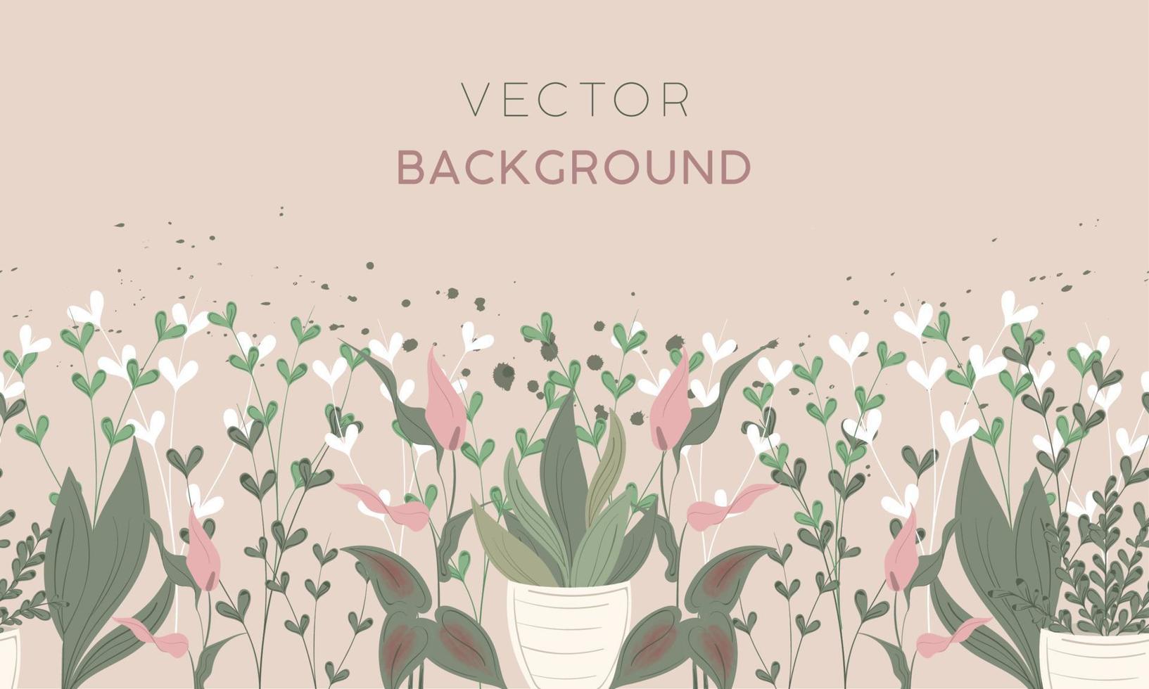 Colored background with different plants and leaves Vector