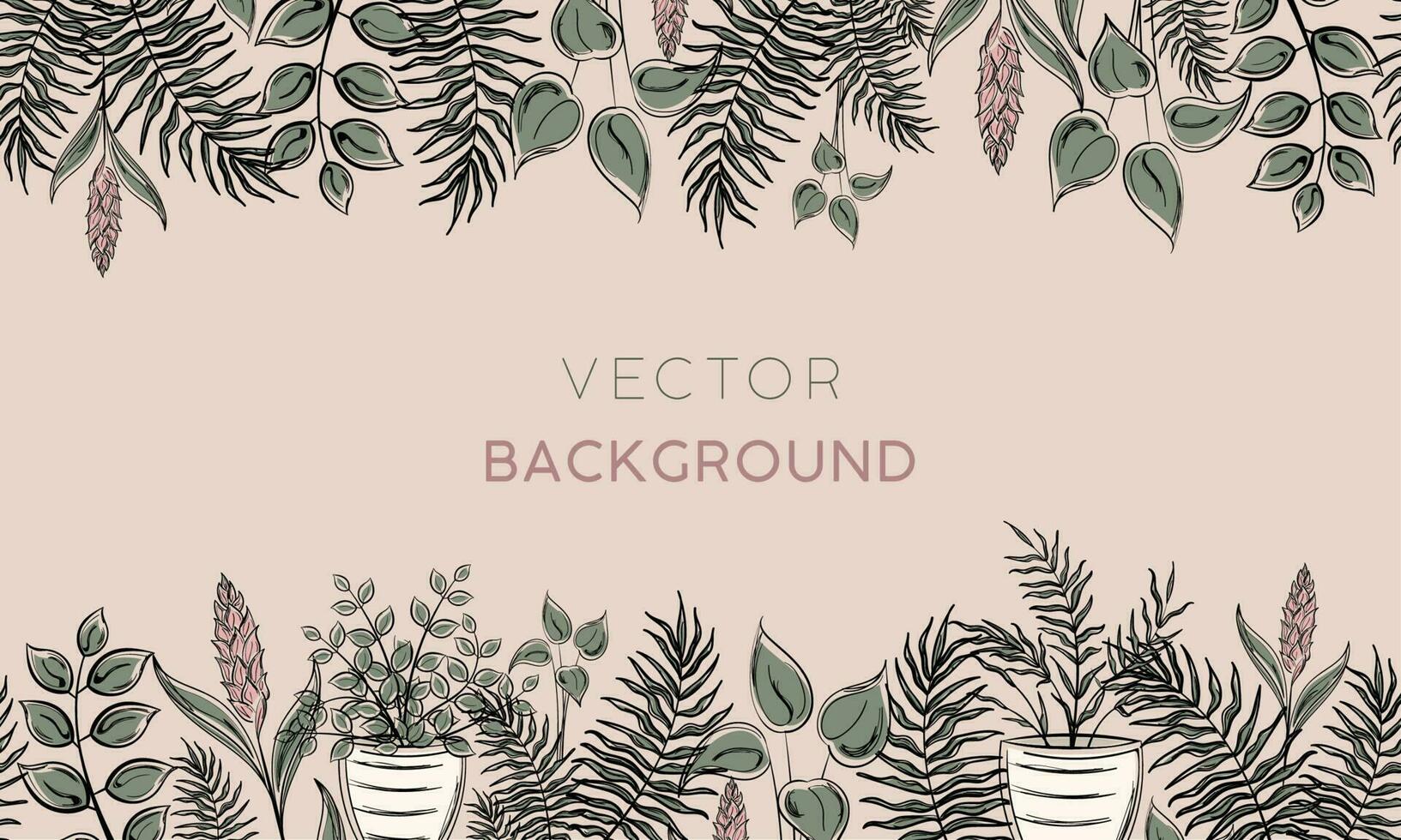 Colored background with different plants and leaves Vector