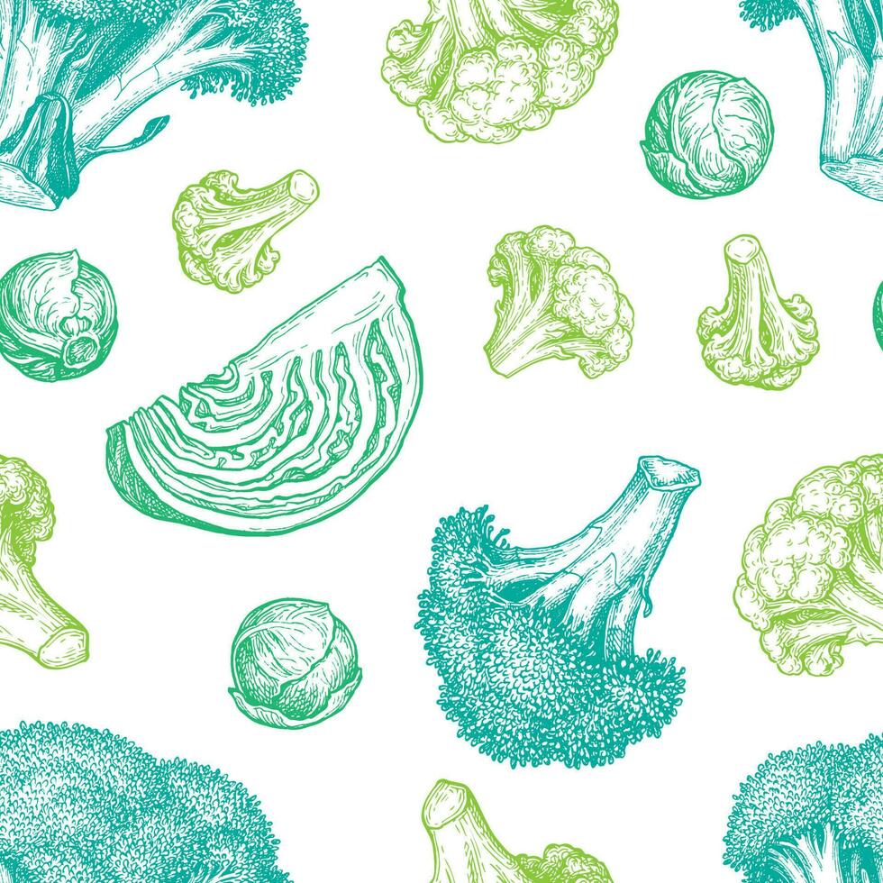 Seamless pattern with cabbage. Ink sketch isolated on white background. Hand drawn vector illustration. Retro style.