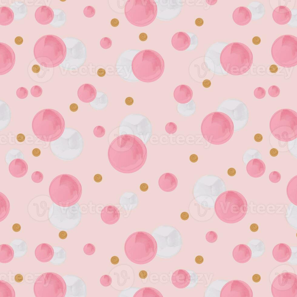 Seamless pattern. Aquarelle circles in pastel colors. Pink and gold spots isolated on a light background. Design for packaging, wallpaper, decor. photo