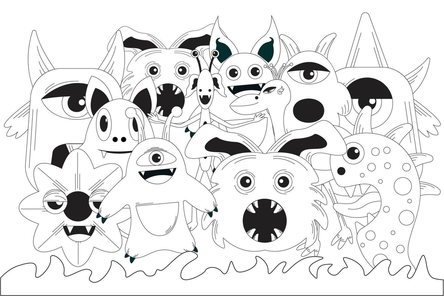 cute monster hand drawn vector black and white doodle vector