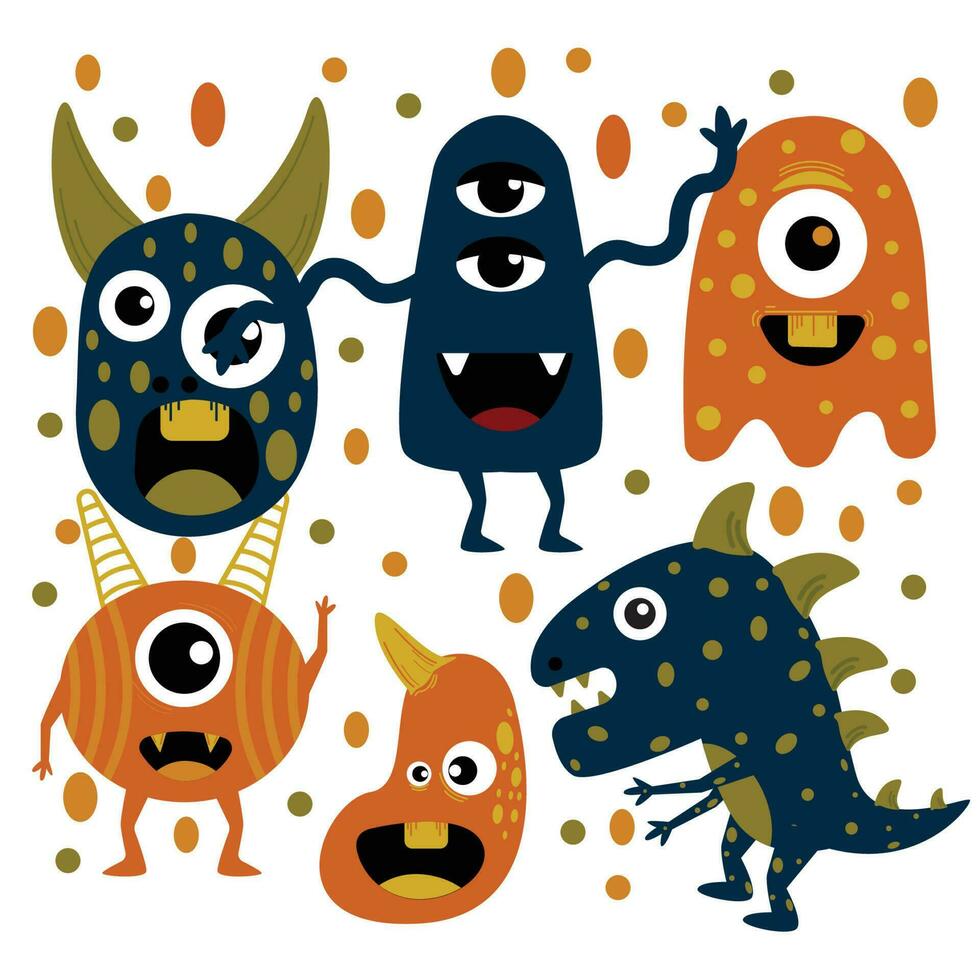 vector hand drawn cute monster doodle vector