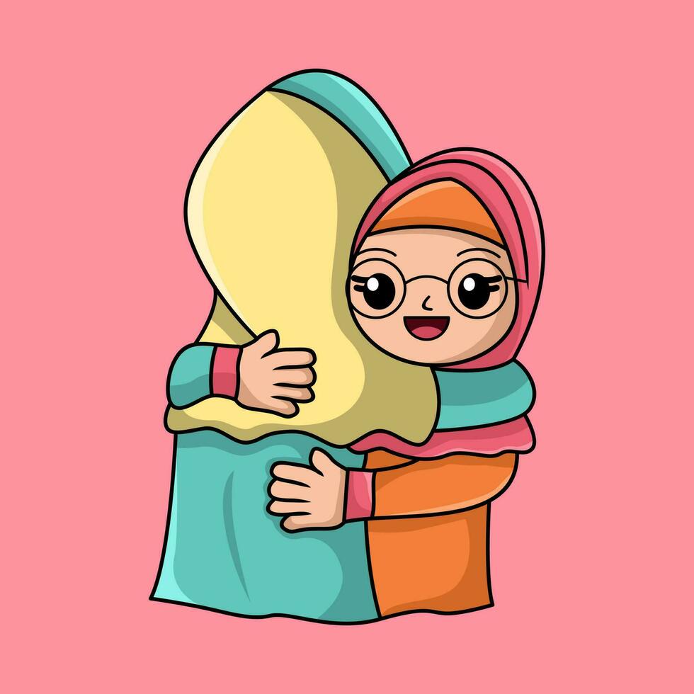 Cartoon illustration of an Islamic child doing a learning activity vector