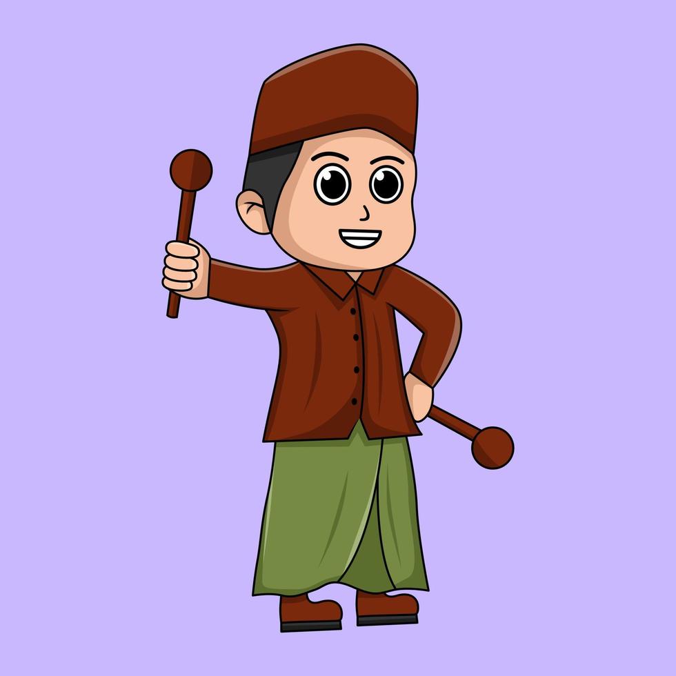 Cartoon illustration of an Islamic child doing a learning activity vector